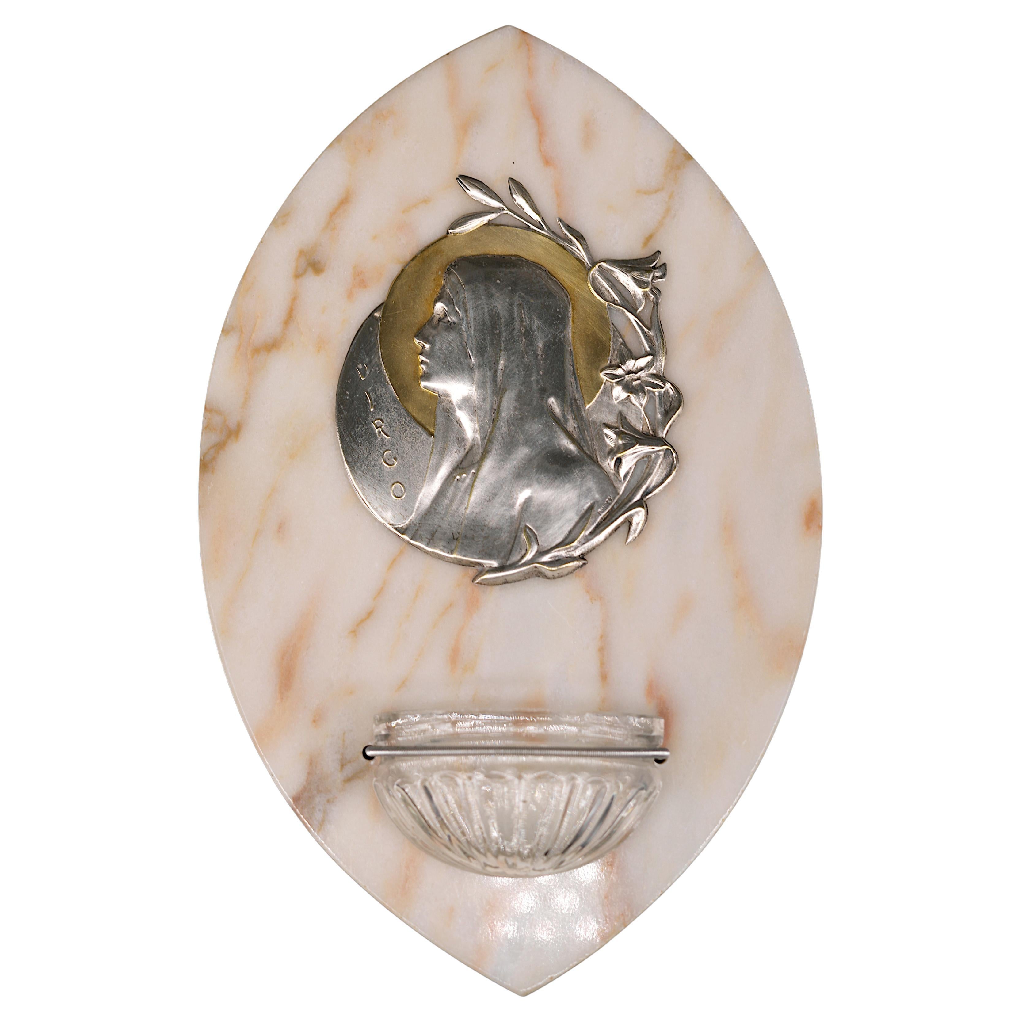 Vierge en bronze Art Déco française Fontaine à eau bénite par PONCET 1920