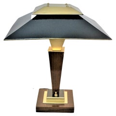 French Art Deco Bronze & Wood Desk Lamp