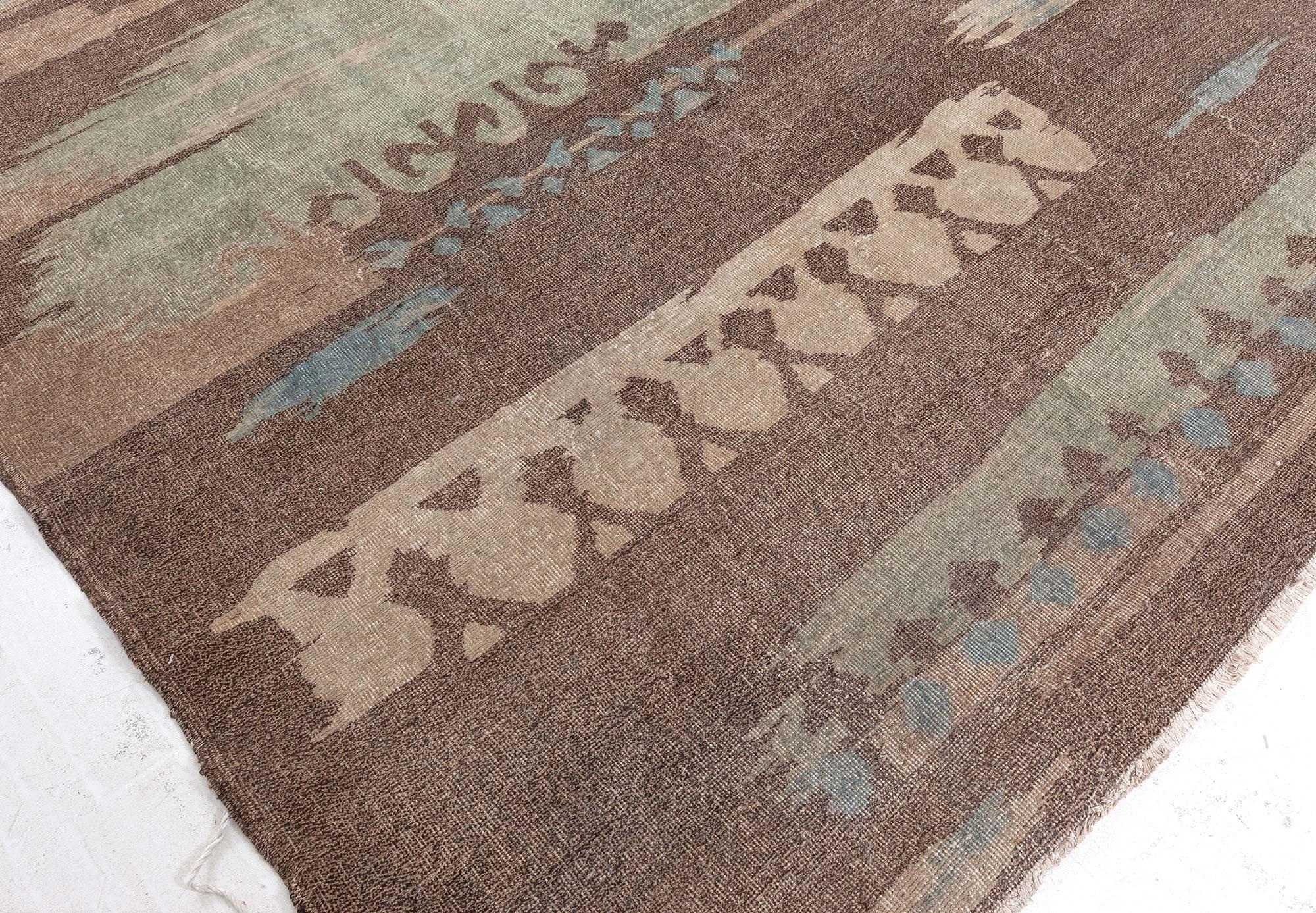 French Art Deco Brown Handmade Wool Rug For Sale 1