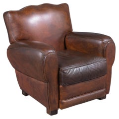 French Art Deco Brown Leather Club Chair