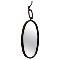 Antique French Art Deco Brutalist Oval Iron Ships Mirror