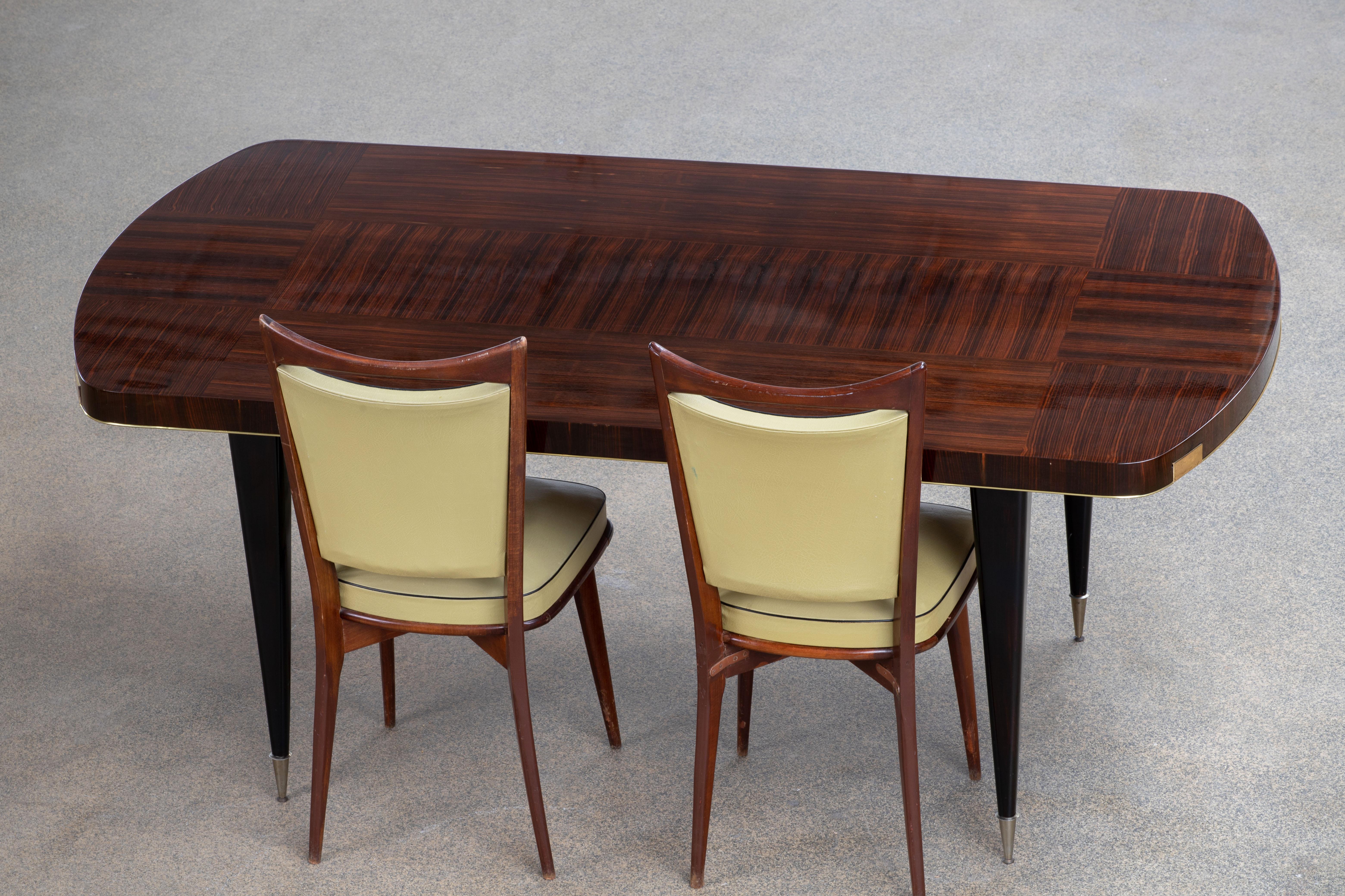 20th Century French Art Deco Brutalist Table, Macassar, 1940s For Sale