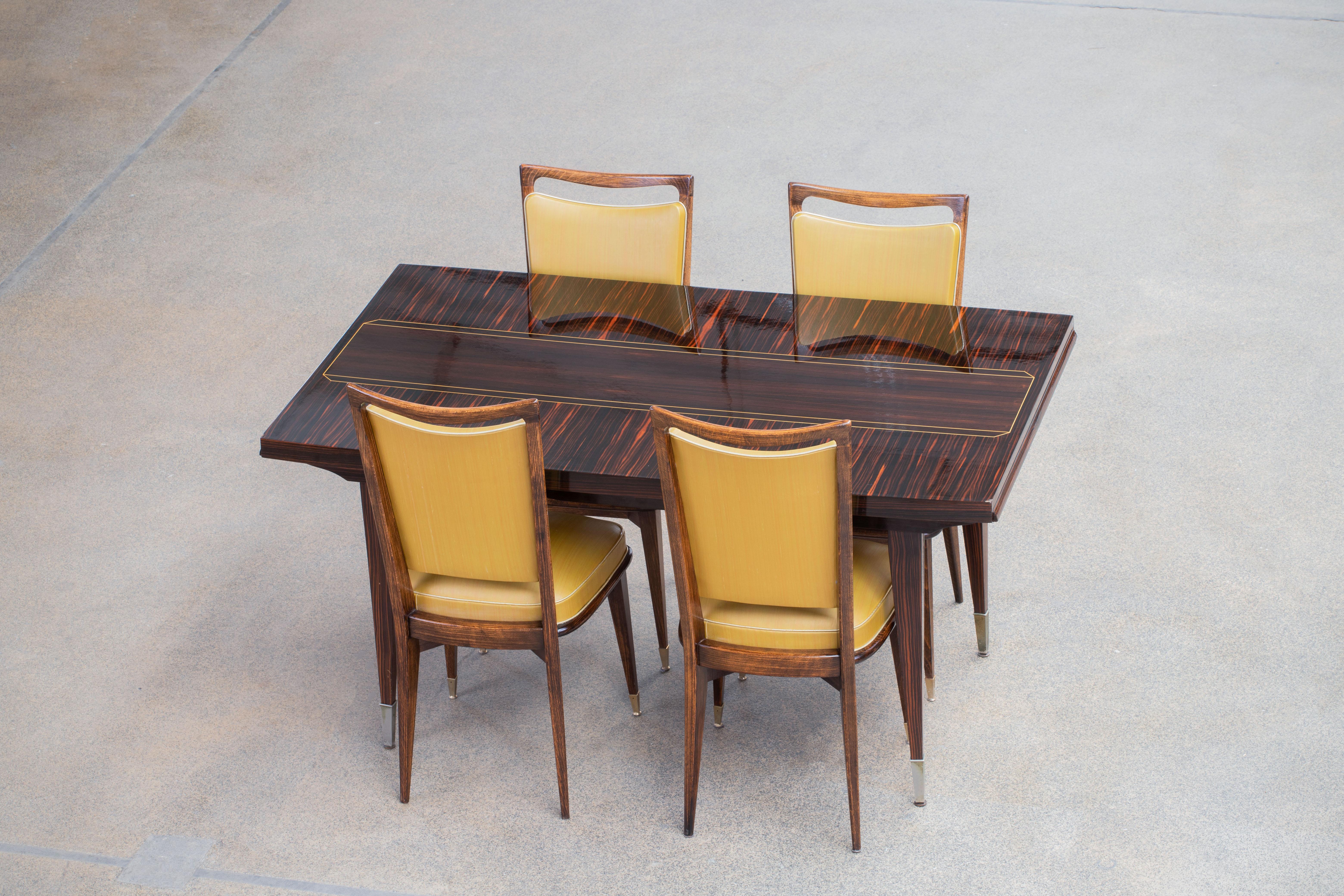 20th Century French Art Deco Brutalist Table, Macassar, 1940s For Sale