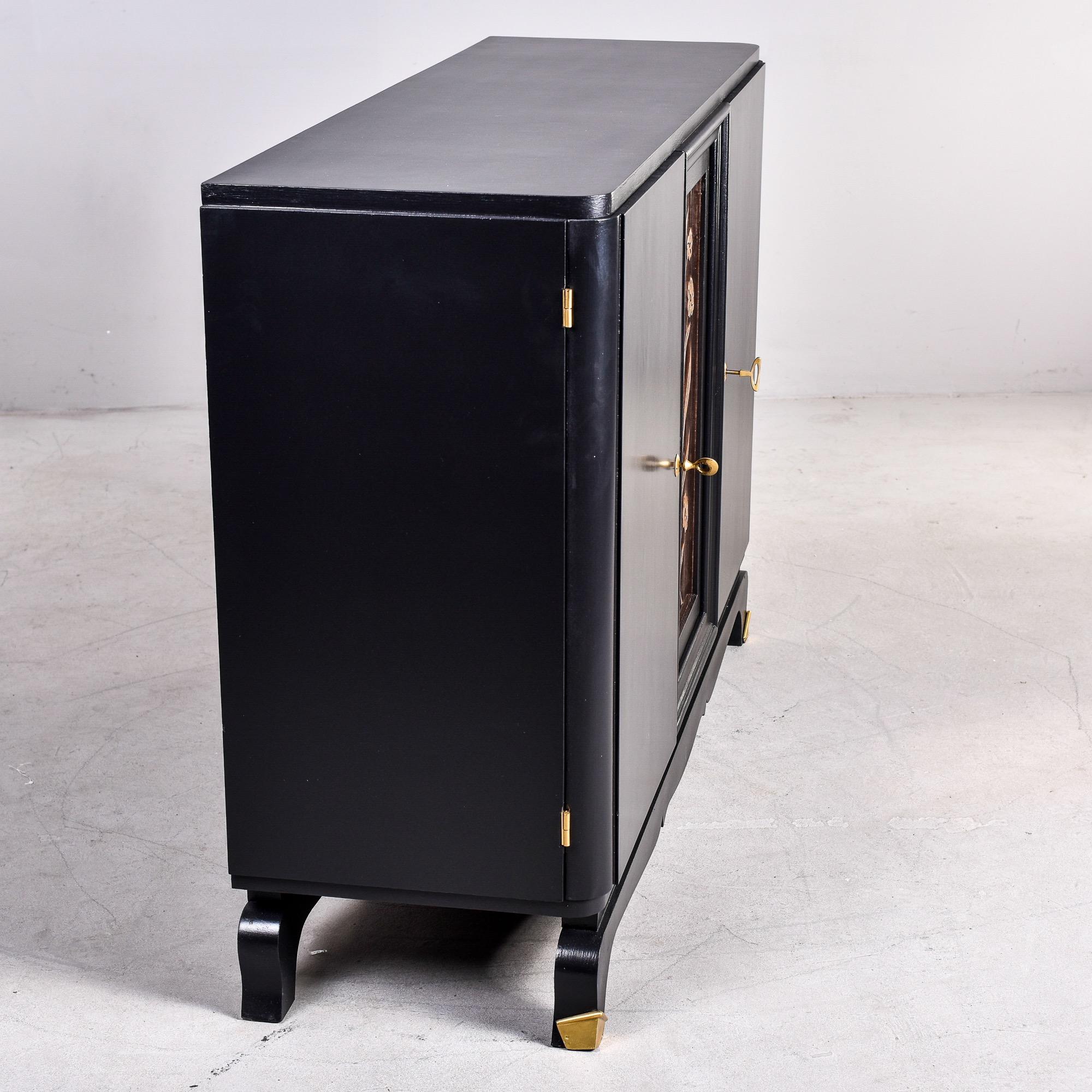 French Art Deco Buffet Cabinet with Black Finish and Mirrored Center Panel 1