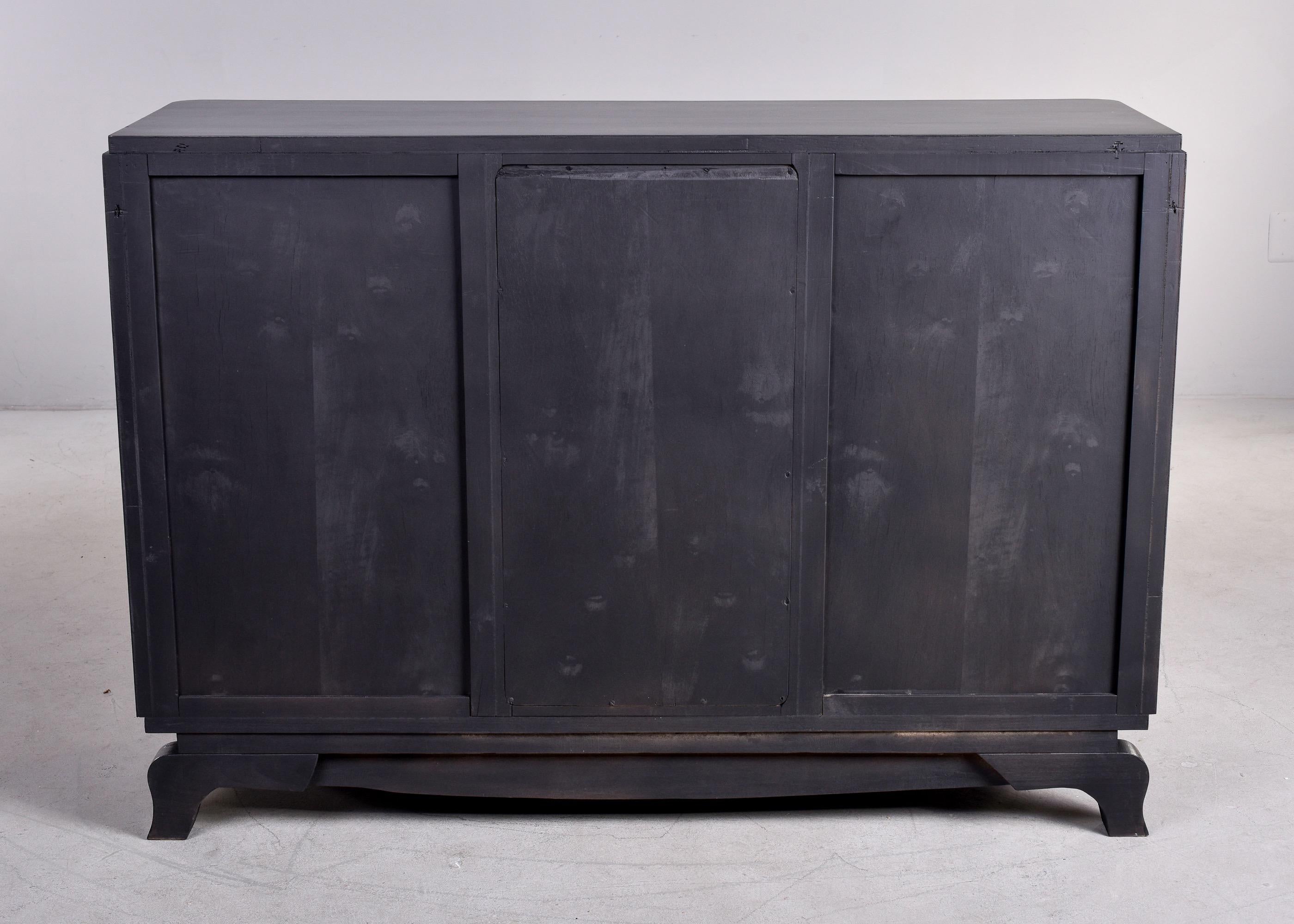 French Art Deco Buffet Cabinet with Black Finish and Mirrored Center Panel 2