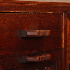 French Art Deco Buffet, Carved Oak and Rouge Marble Top, 1930s