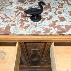 French Art Deco Buffet, Carved Walnut, Bordeaux Marble Top, 1930s