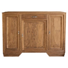 French Art Deco Buffet, Carved Walnut, Floral Panels, 1930s