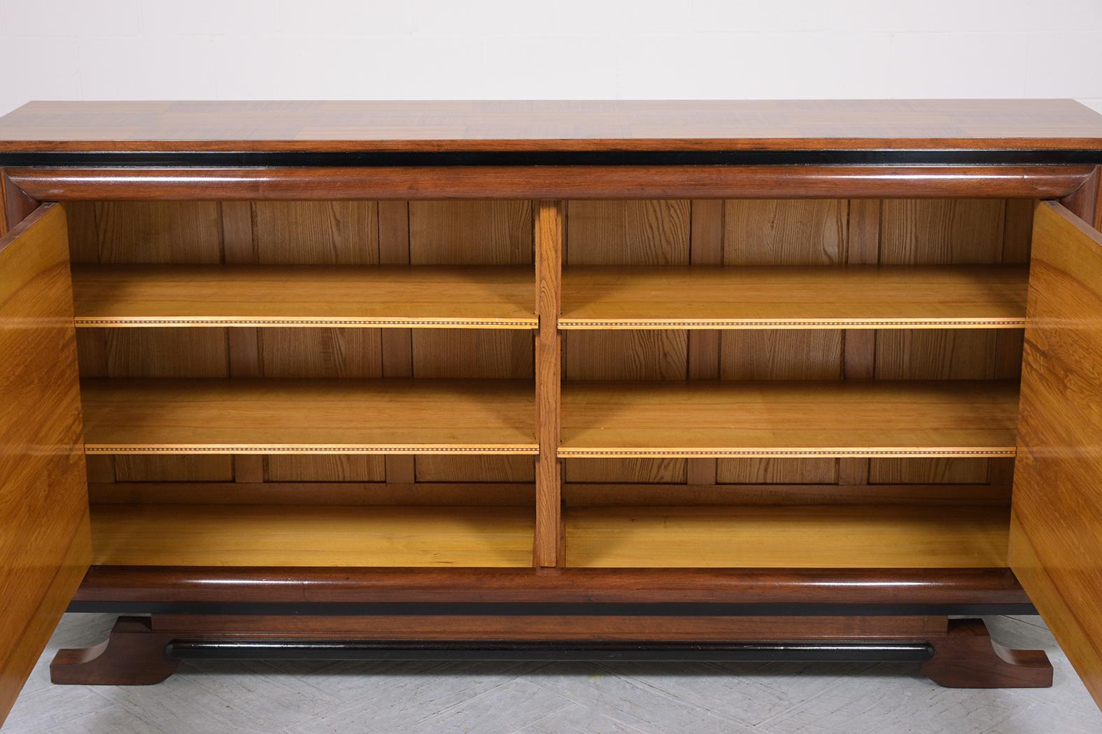 Polished French Art Deco Buffet: Restored Mahogany Masterpiece with Marquetry For Sale