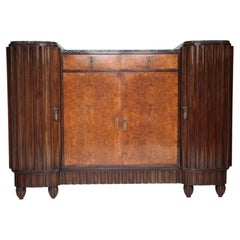 French Art Deco Buffet in Burl Walnut and Verde Antico Marble, France, 1930s