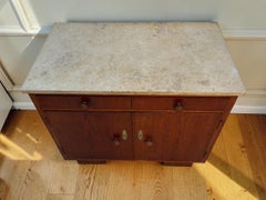 French Art Deco Buffet, Oak and Marble Top, 1930s