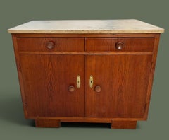 French Art Deco Buffet, Oak and Marble Top, 1930s