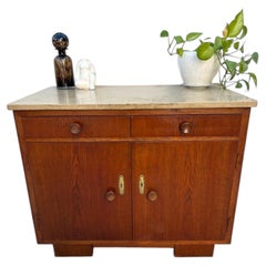 French Art Deco Buffet, Oak and Marble Top, 1930s