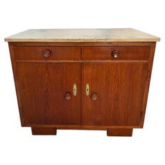 French Art Deco Buffet, Oak and Marble Top, 1930s