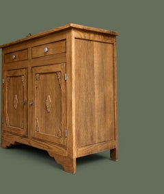 French Art Deco Buffet, Solid Oak, Carved Panels, 1930s