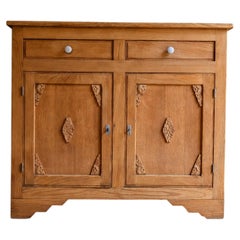 French Art Deco Buffet, Solid Oak, Carved Panels, 1930s