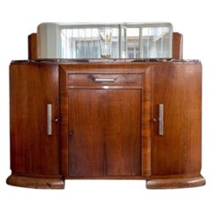 Credenza Art Déco francese, noce e alluminio, ante ricurve, anni ’30