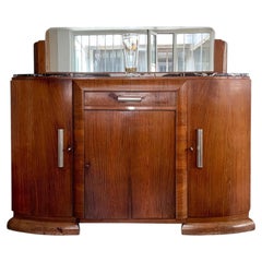 Credenza Art Déco francese, noce e alluminio, ante ricurve, anni ’30