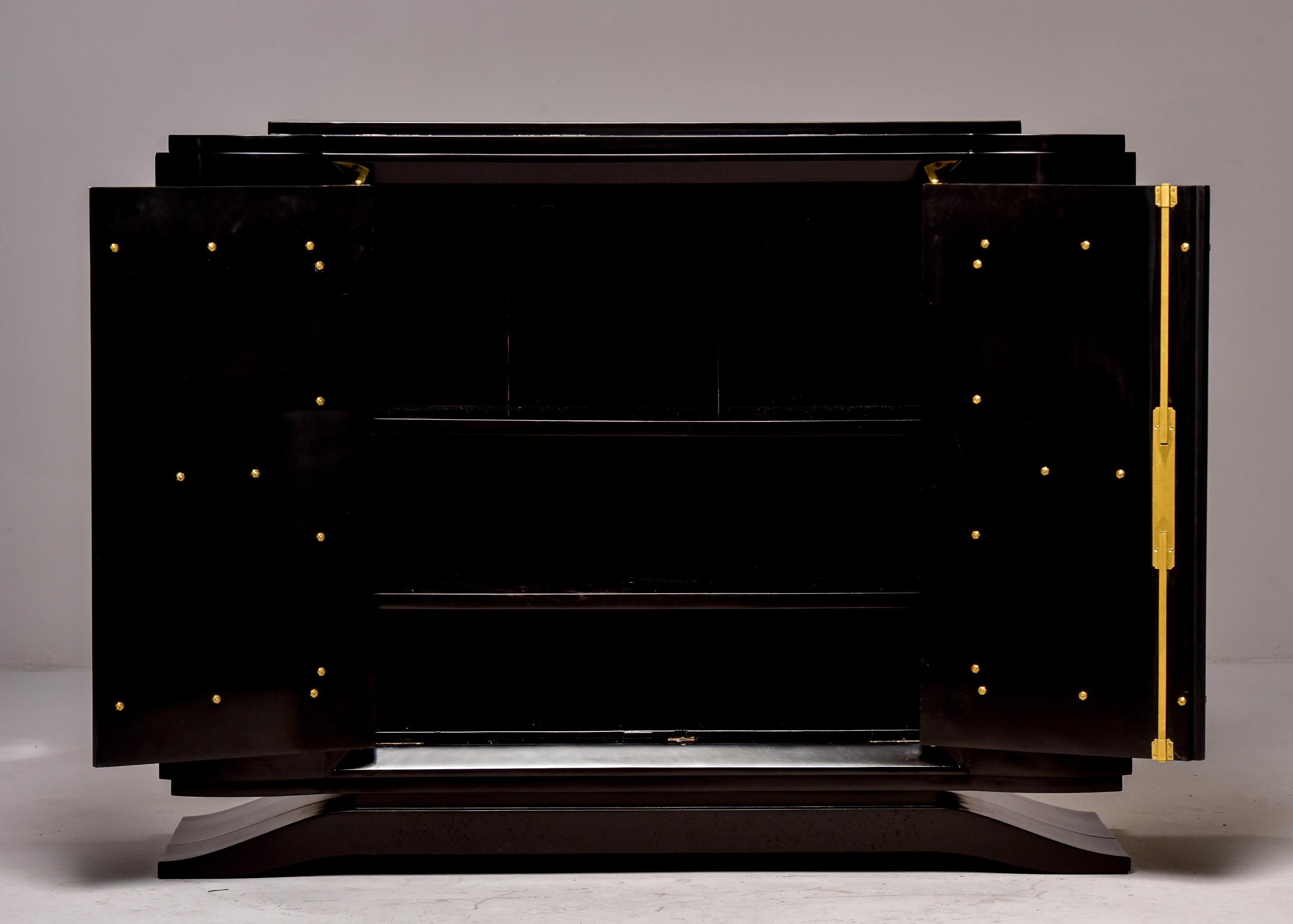 Brass French Art Deco Buffet with Black Finish