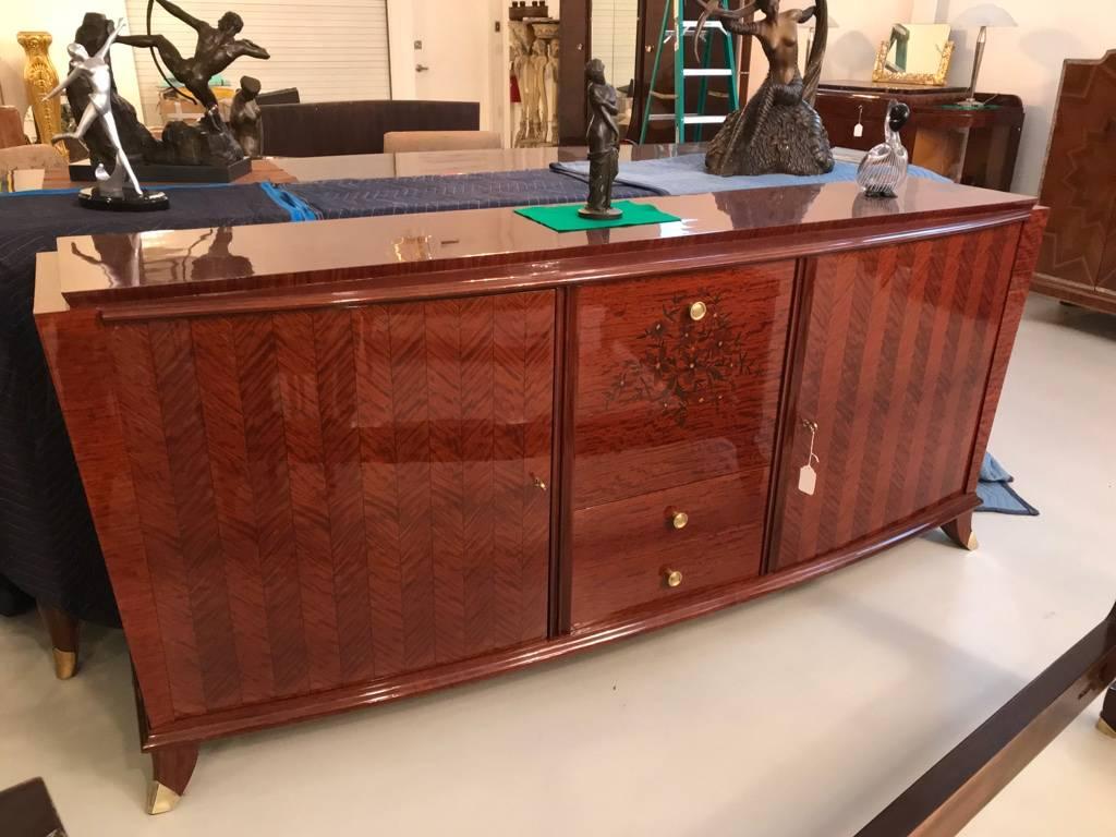 French Art Deco Buffet with Drop Down Center Dry Bar In Excellent Condition In North Bergen, NJ
