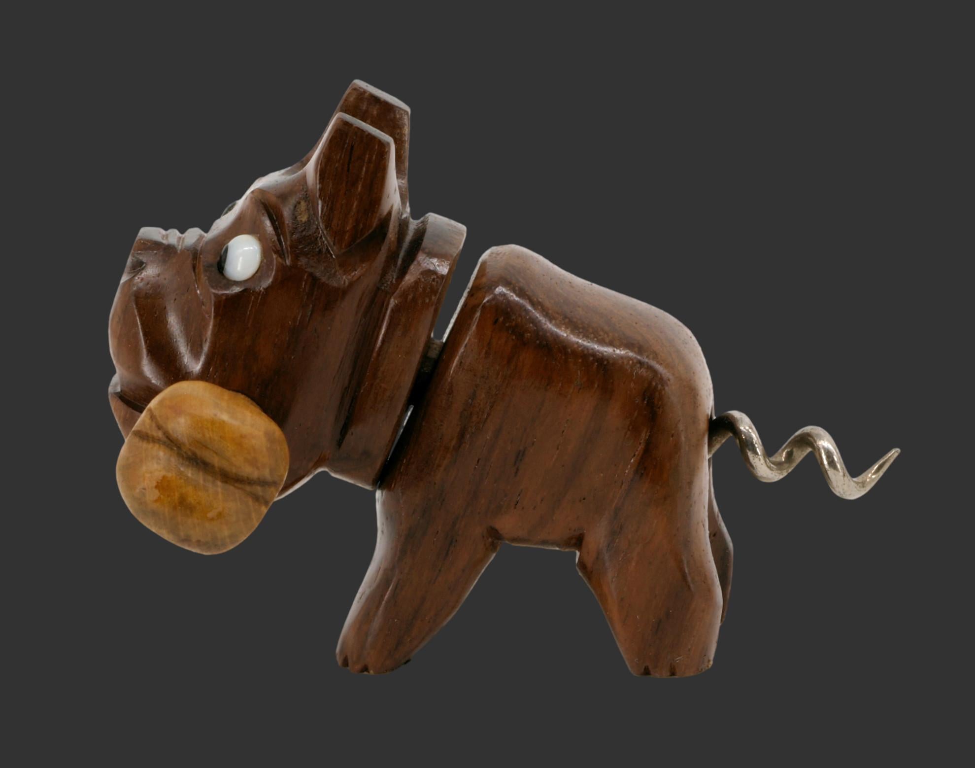 Bois Crémaillère française Art Déco Bulldog Corkscrew, 1920 en vente