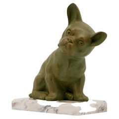 French Art Deco Bulldog Sculpture, Spelter & Marble, France, 1920