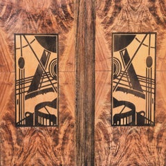 French Art Deco Burl Walnut Cabinet with Geometric Marquetry, france 1930