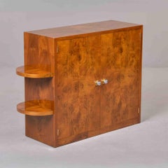 French Art Deco Burl Walnut Cabinet with Shelf Display