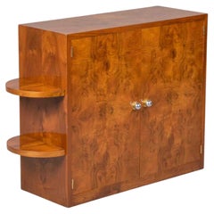 French Art Deco Burl Walnut Cabinet with Shelf Display