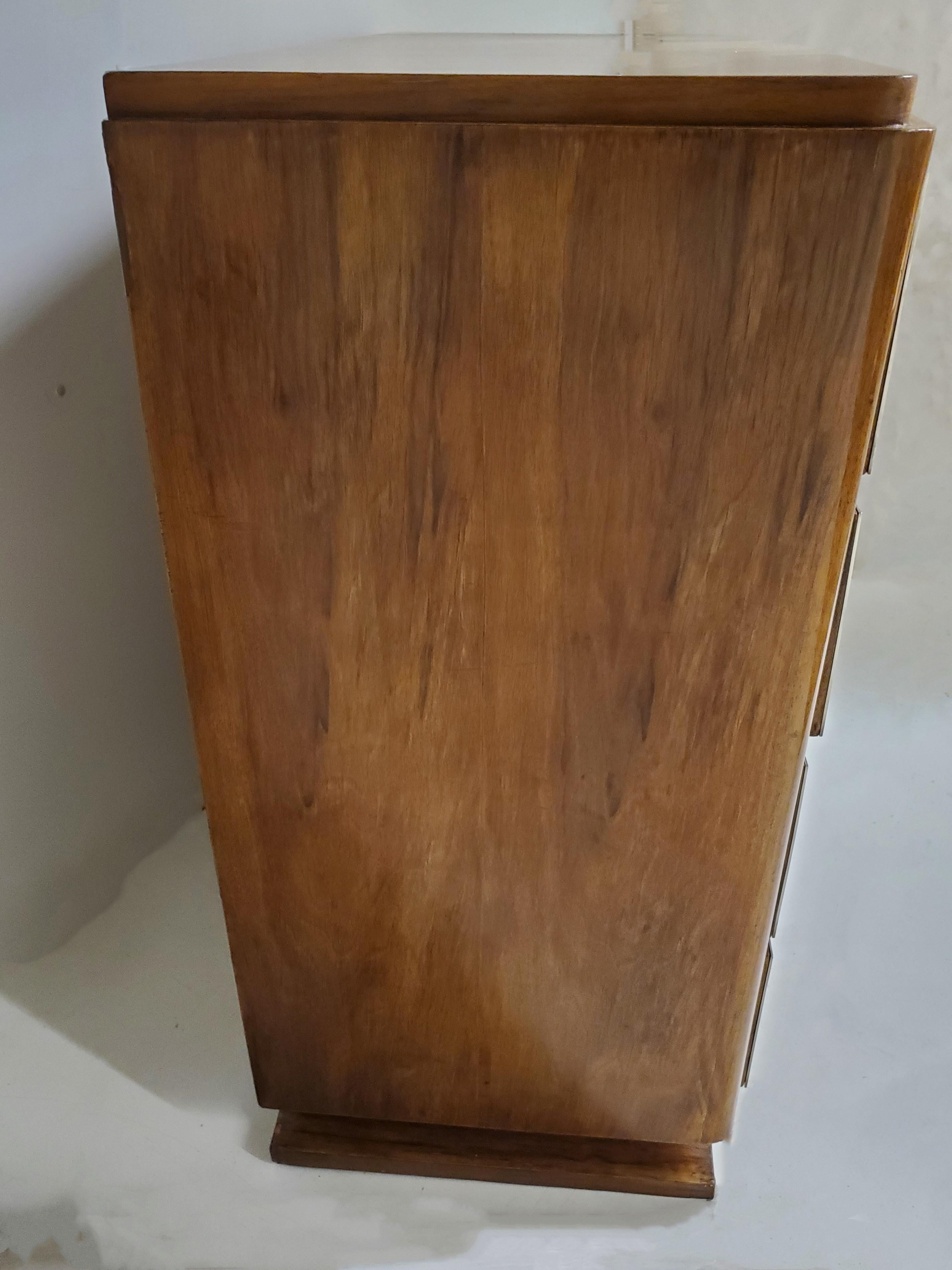 French Art Deco Burl Walnut Chest of 4 Drawers with Polished Nickel Hardware For Sale 7