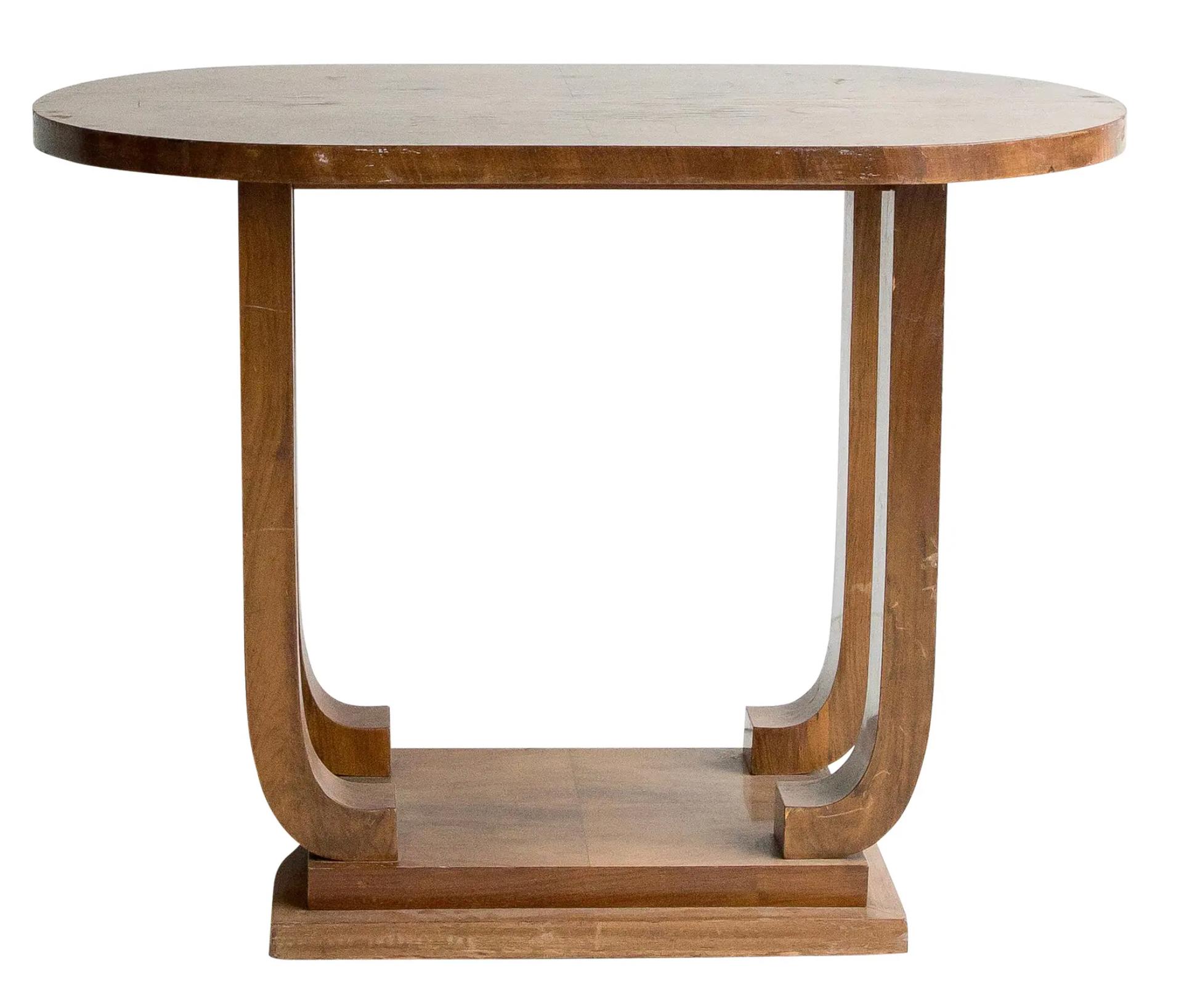 Français Table d'appoint Art Déco en ronce de noyer en vente