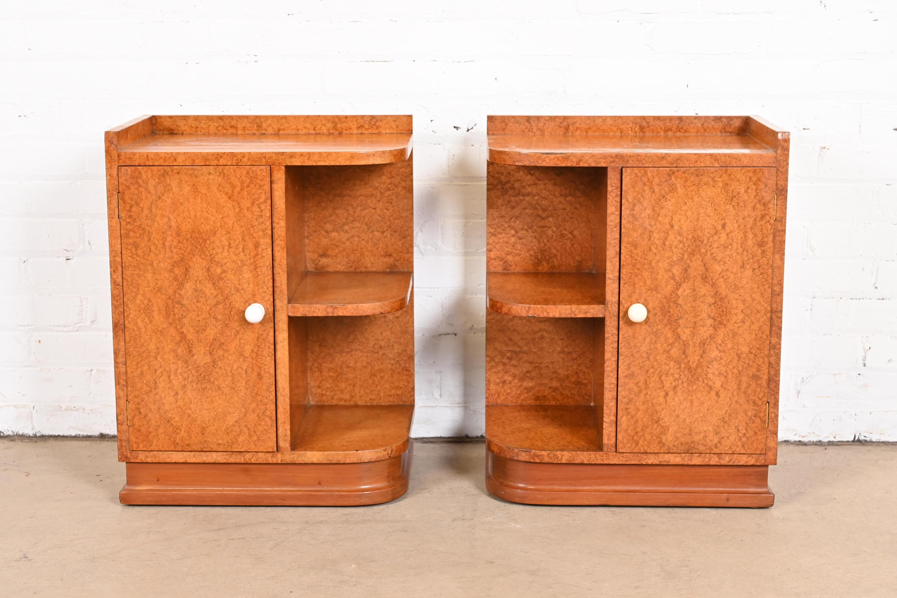 Walnut French Art Deco Burl Wood Nightstands in the Manner of Maison Dominique, 1930s For Sale