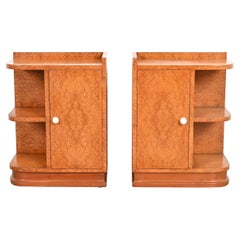 French Art Deco Burl Wood Nightstands in the Manner of Maison Dominique, 1930s