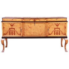 French Art Deco Burled Maple and Walnut Marquetry Sideboard or Bar Cabinet