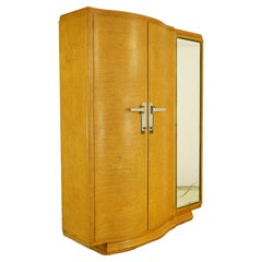 French Art Deco Burled Maple Wardrobe with Mirror