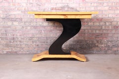 French Art Deco Burled Olive Wood and Black Lacquer Console Table, circa 1930s