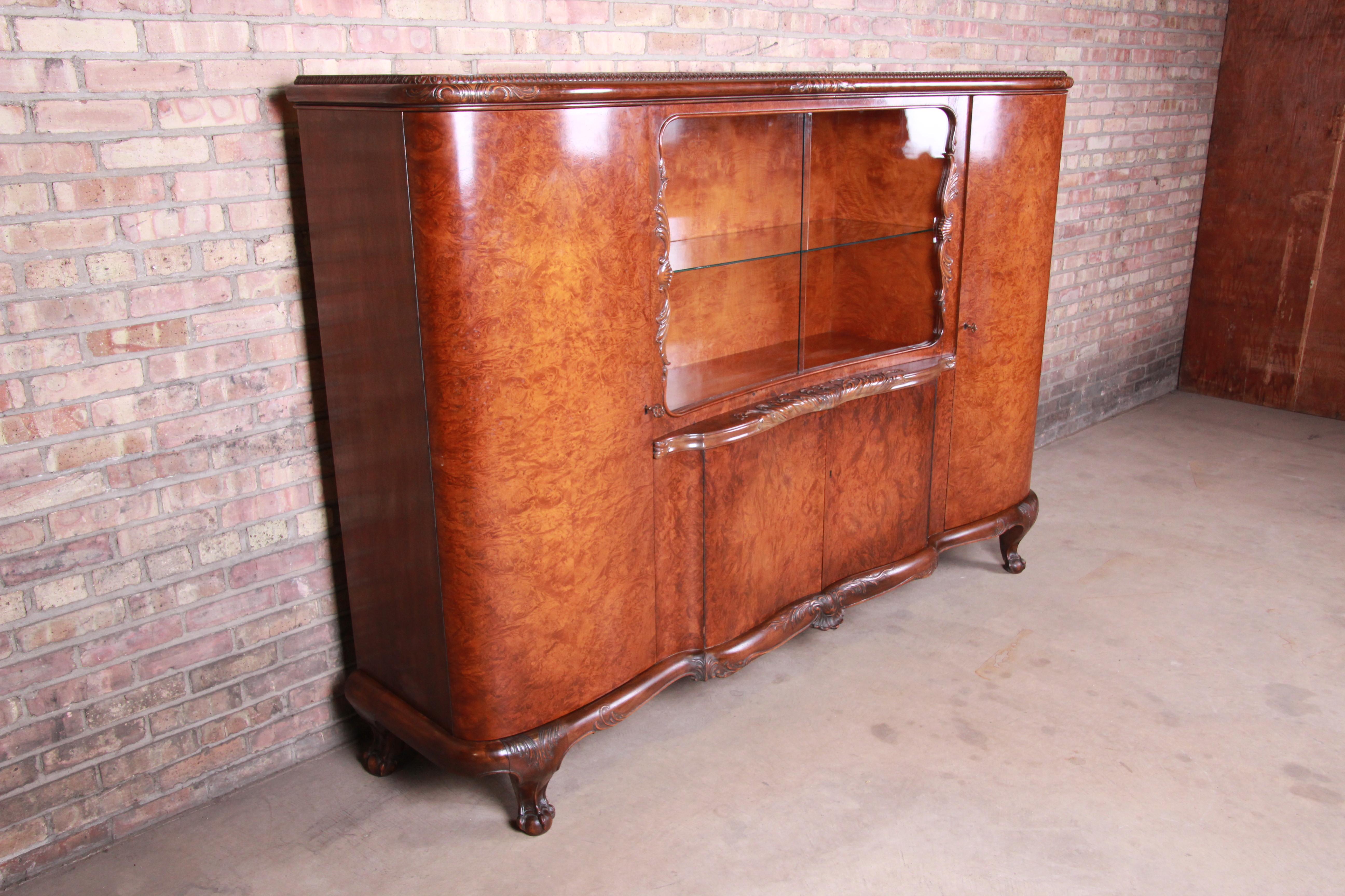 French Art Deco Burled Walnut Bar Cabinet, circa 1930s In Good Condition In South Bend, IN