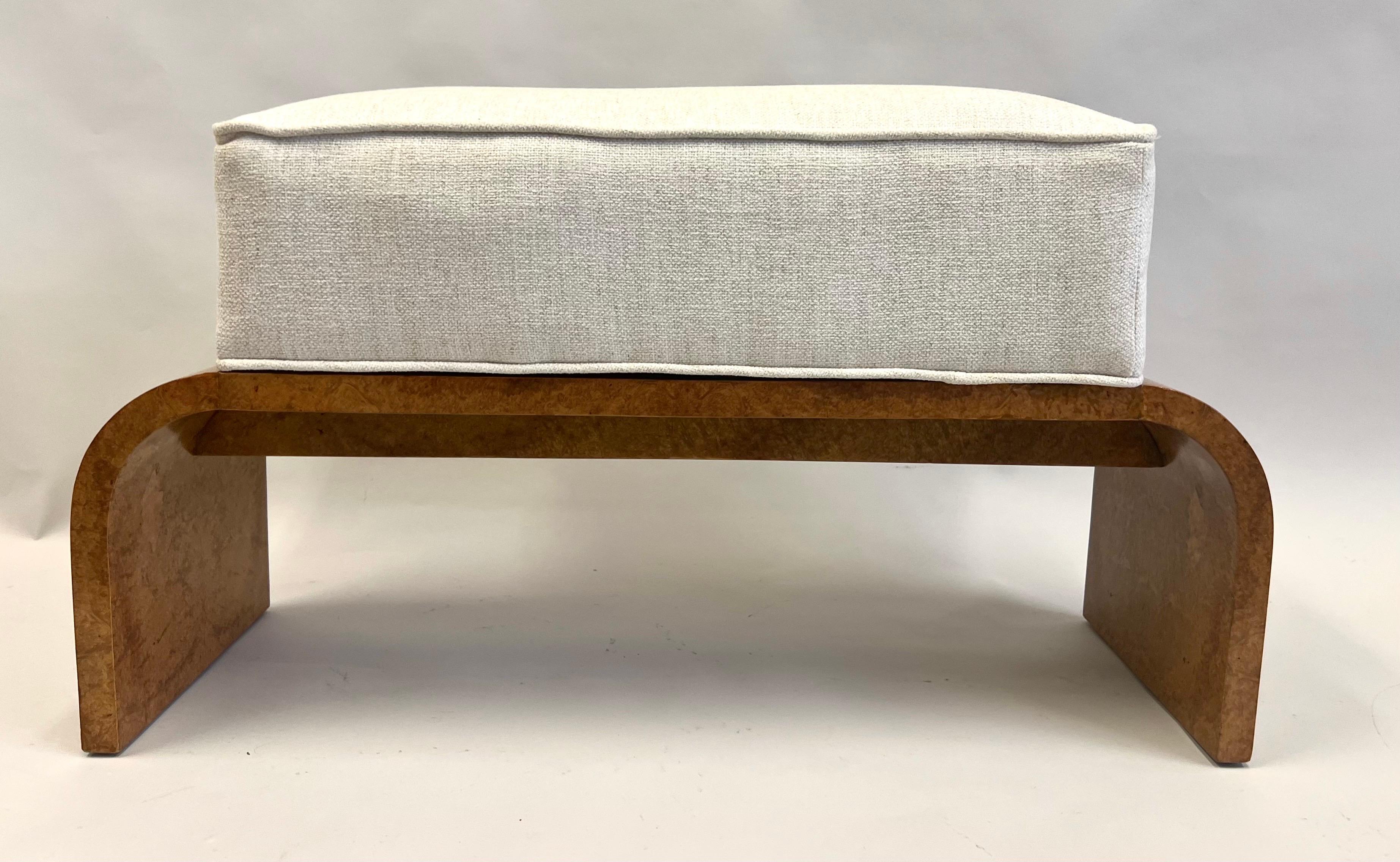 A Rare and Exquisite French Art Deco Bench in Burled Walnut in a sleek, modern U Shaped, 'Waterfall