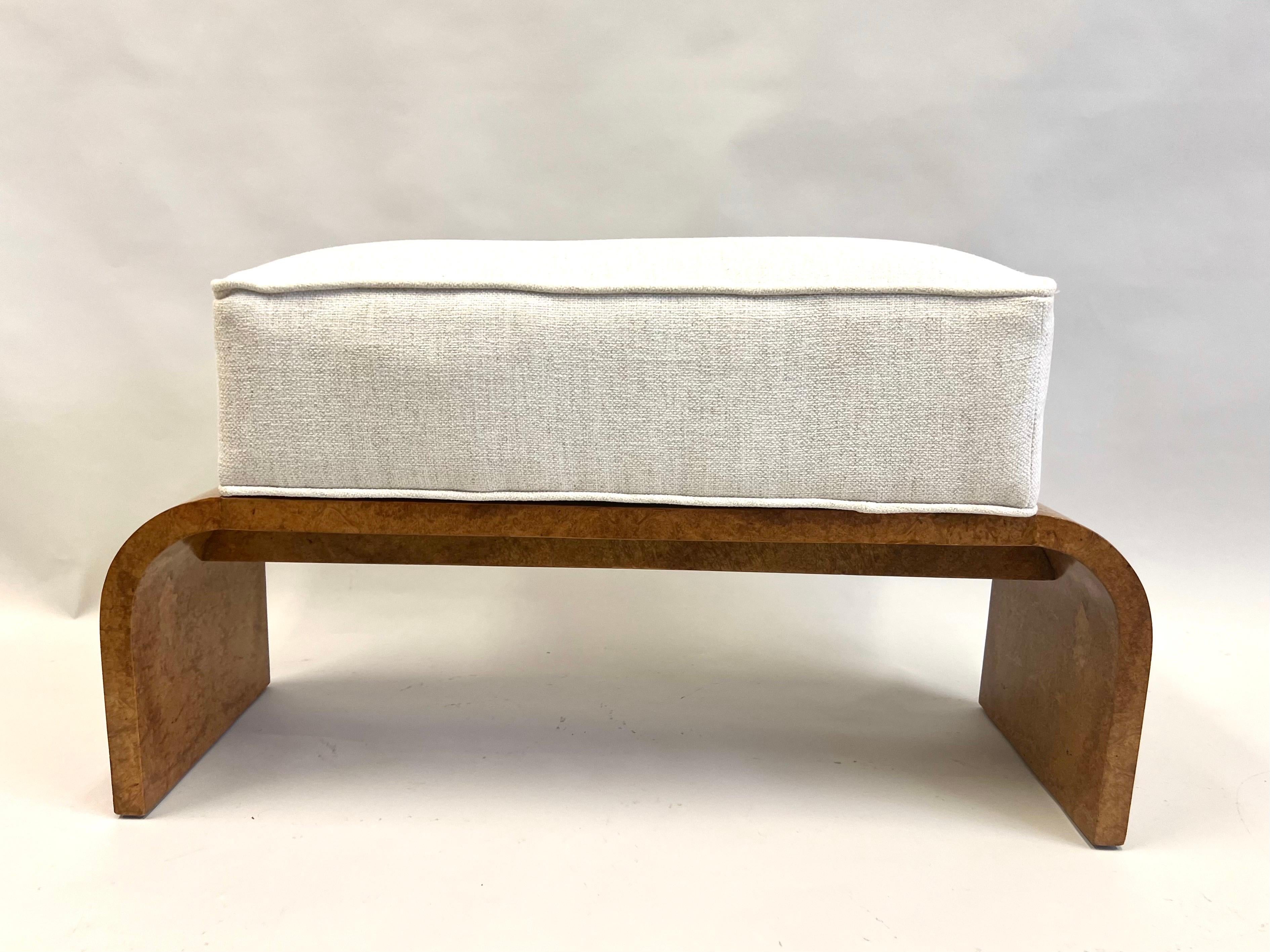 Hand-Crafted French Art Deco Burled Walnut Bench by Michel Roux-Spitz circa 1925 For Sale