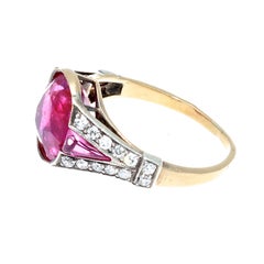French Art Deco Burma Ruby Diamond Gold Ring