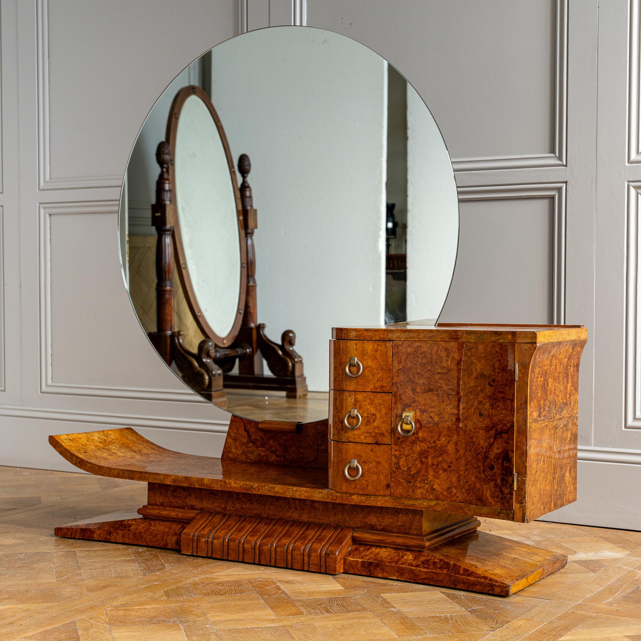 French Art Deco Burr Elm Sculptural Asymmetrical Dressing Table C.1930 For Sale 5