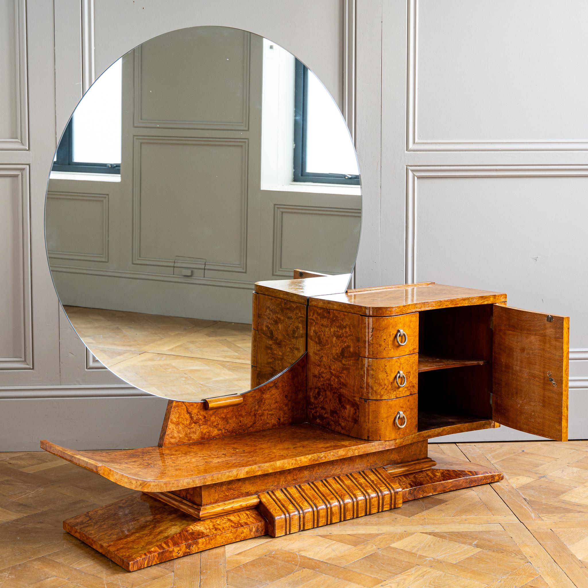 French Art Deco Burr Elm Sculptural Asymmetrical Dressing Table C.1930 For Sale 2