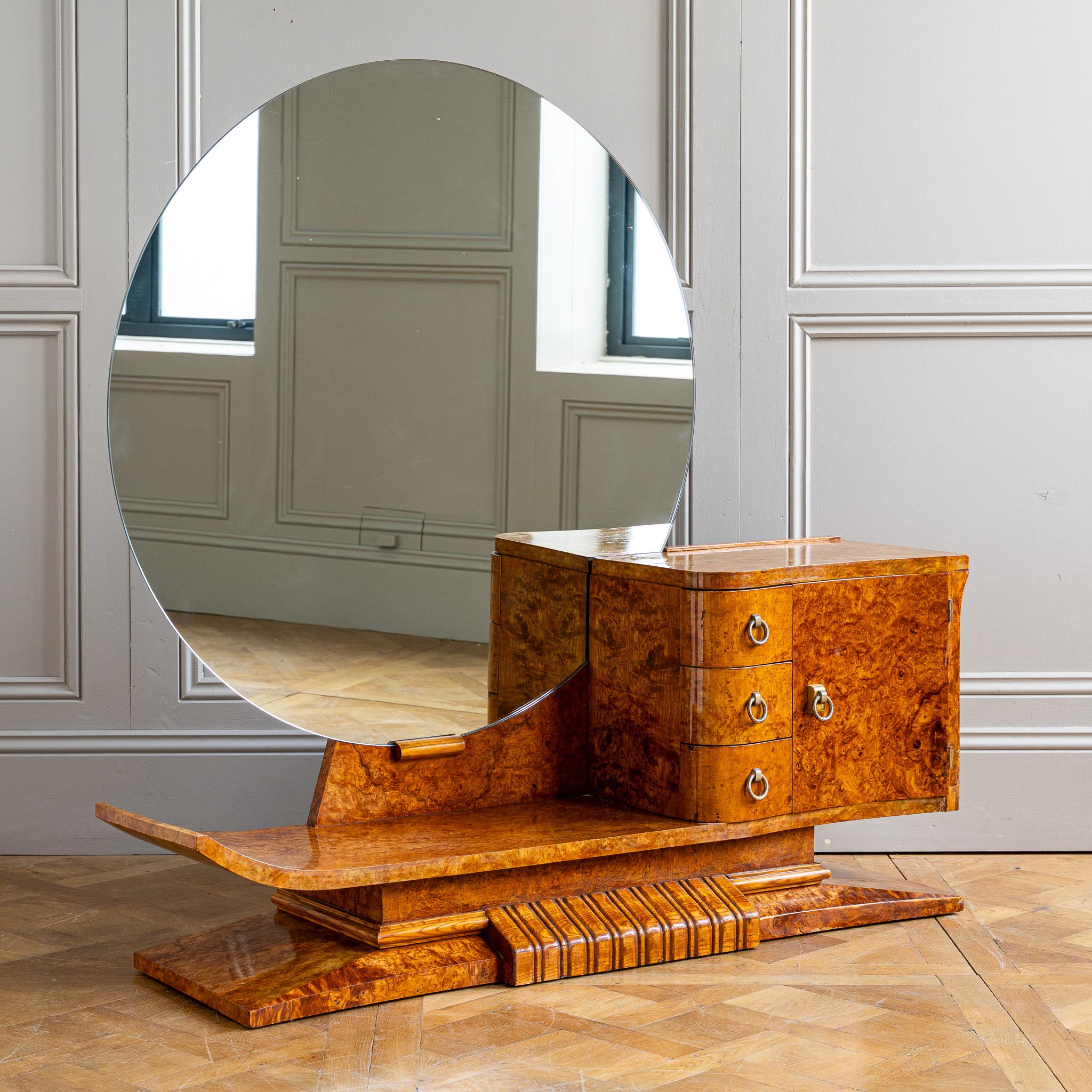 French Art Deco Burr Elm Sculptural Asymmetrical Dressing Table C.1930 For Sale 3