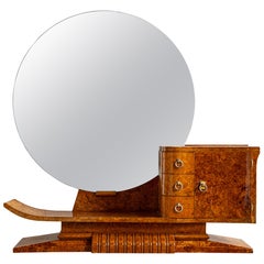 French Art Deco Burr Elm Sculptural Asymmetrical Dressing Table C.1930