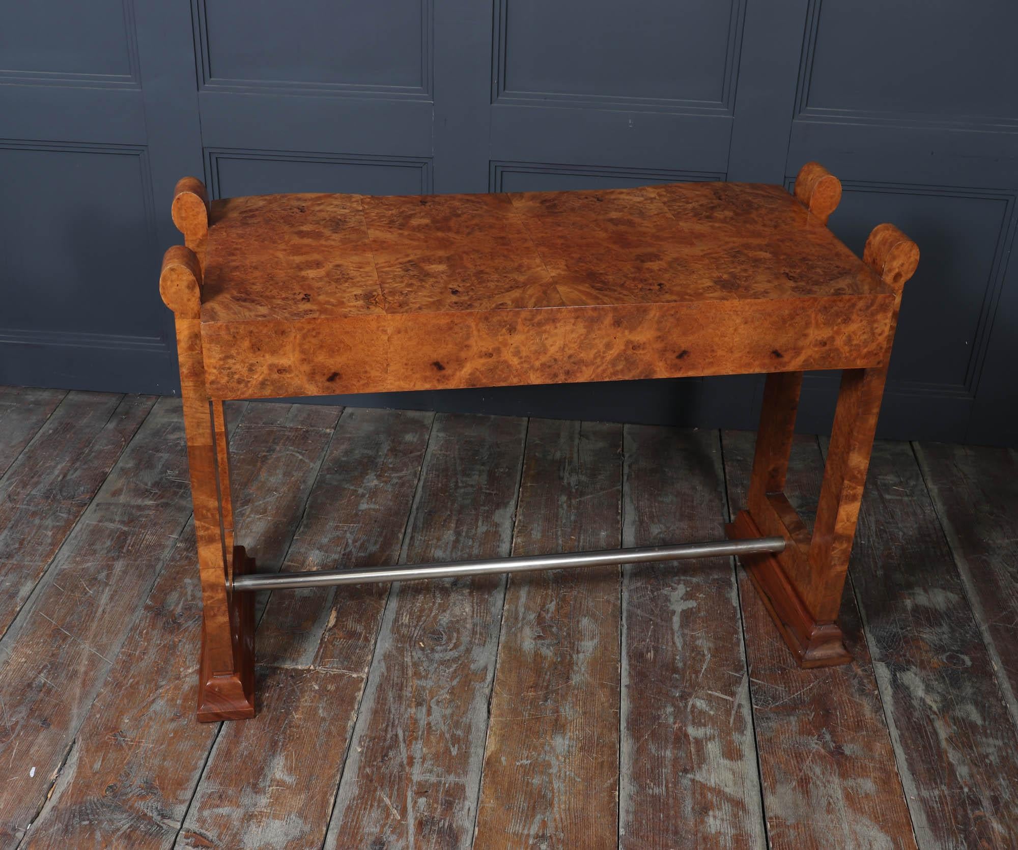 French Art Deco Burr Maple Console Table, c.1930s For Sale 9