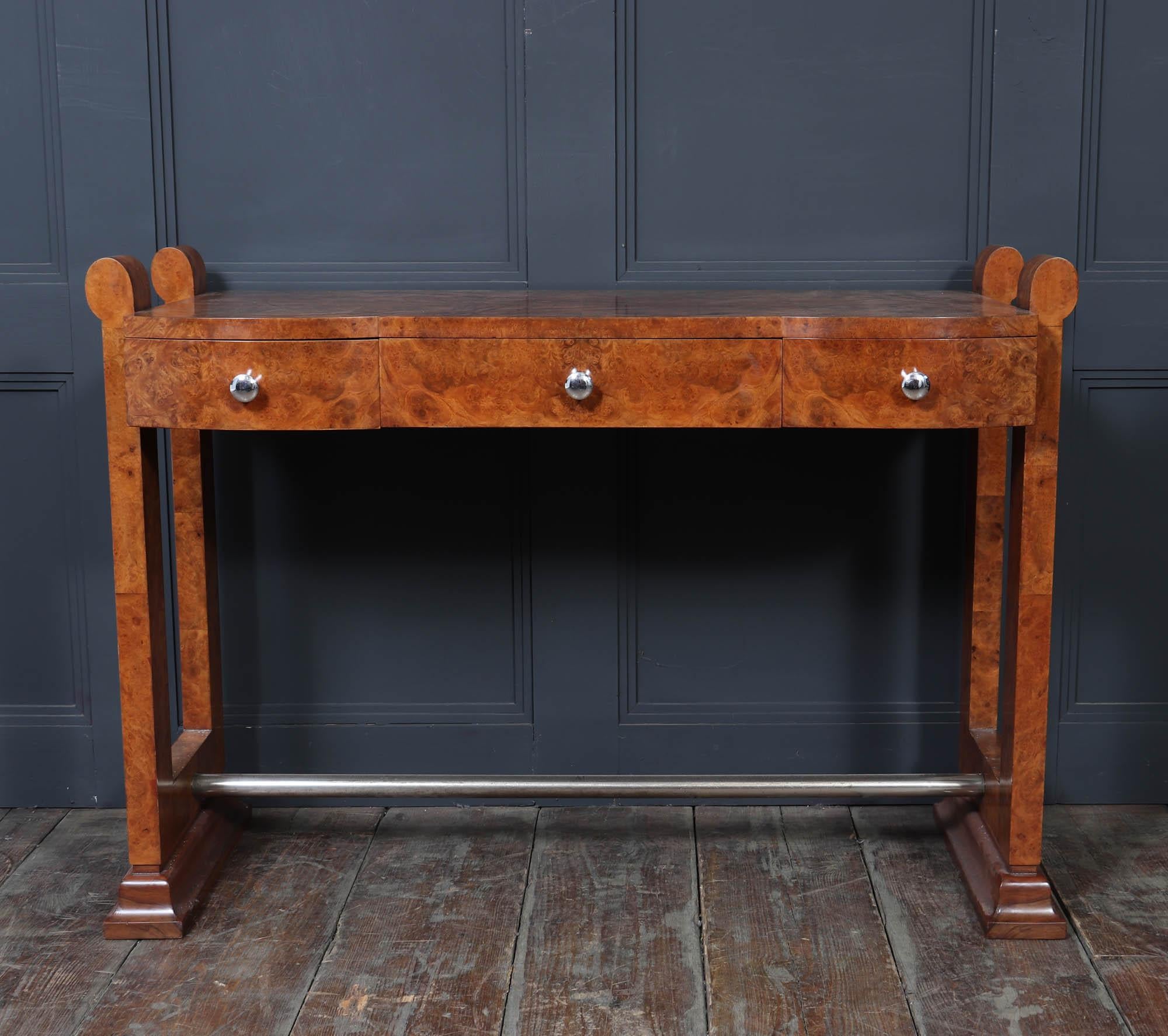 Mid-20th Century French Art Deco Burr Maple Console Table, c.1930s For Sale