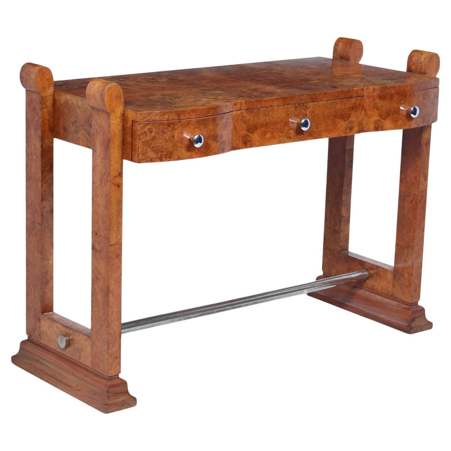 French Art Deco Burr Maple Console Table, c.1930s For Sale