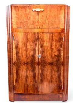French Art Deco burr walnut cocktail cabinet / Dry Bar Server France 1930’s