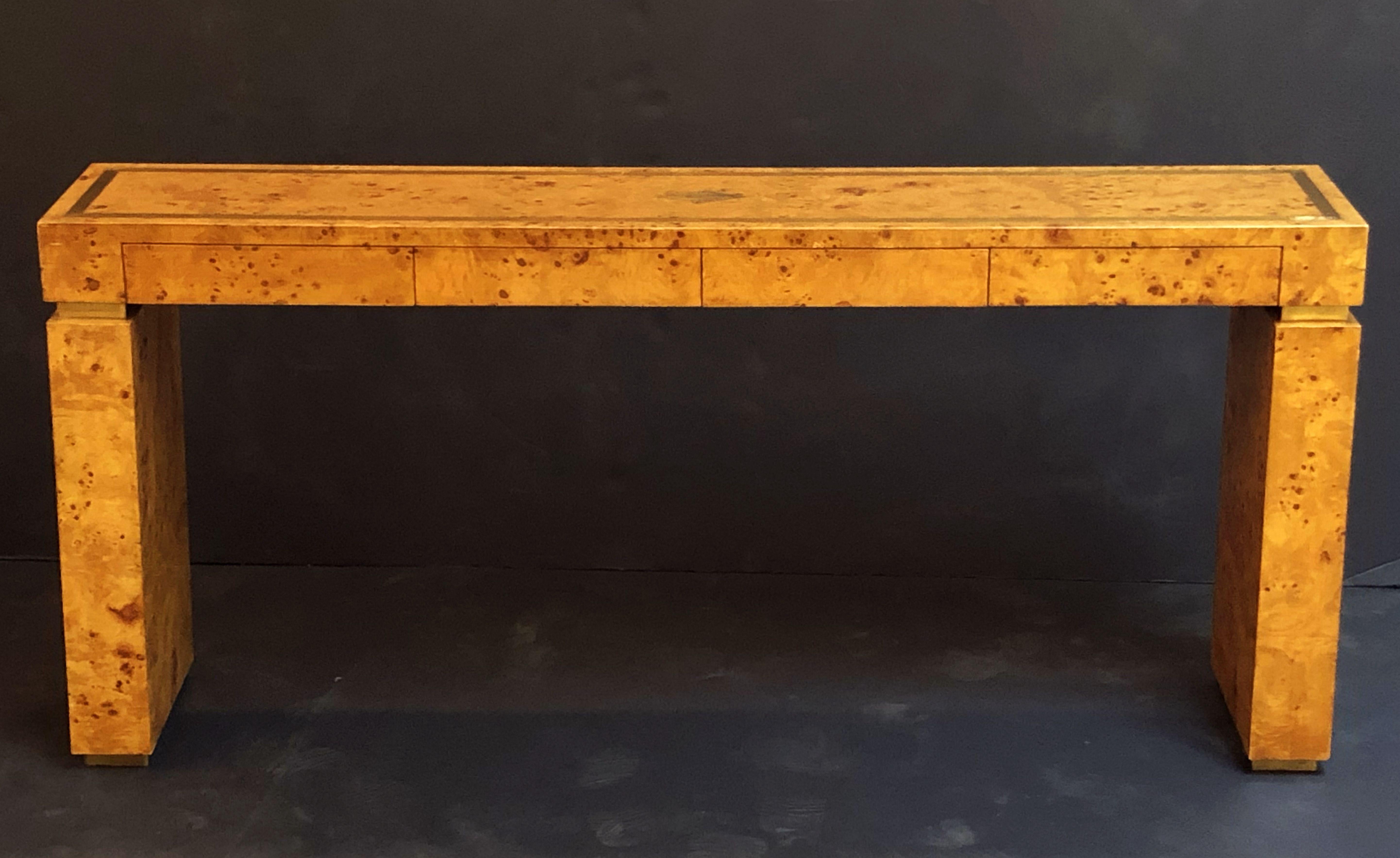 French Art Deco Burr Wood Console Table Attributed to Jean Claude Mahey In Good Condition In Austin, TX