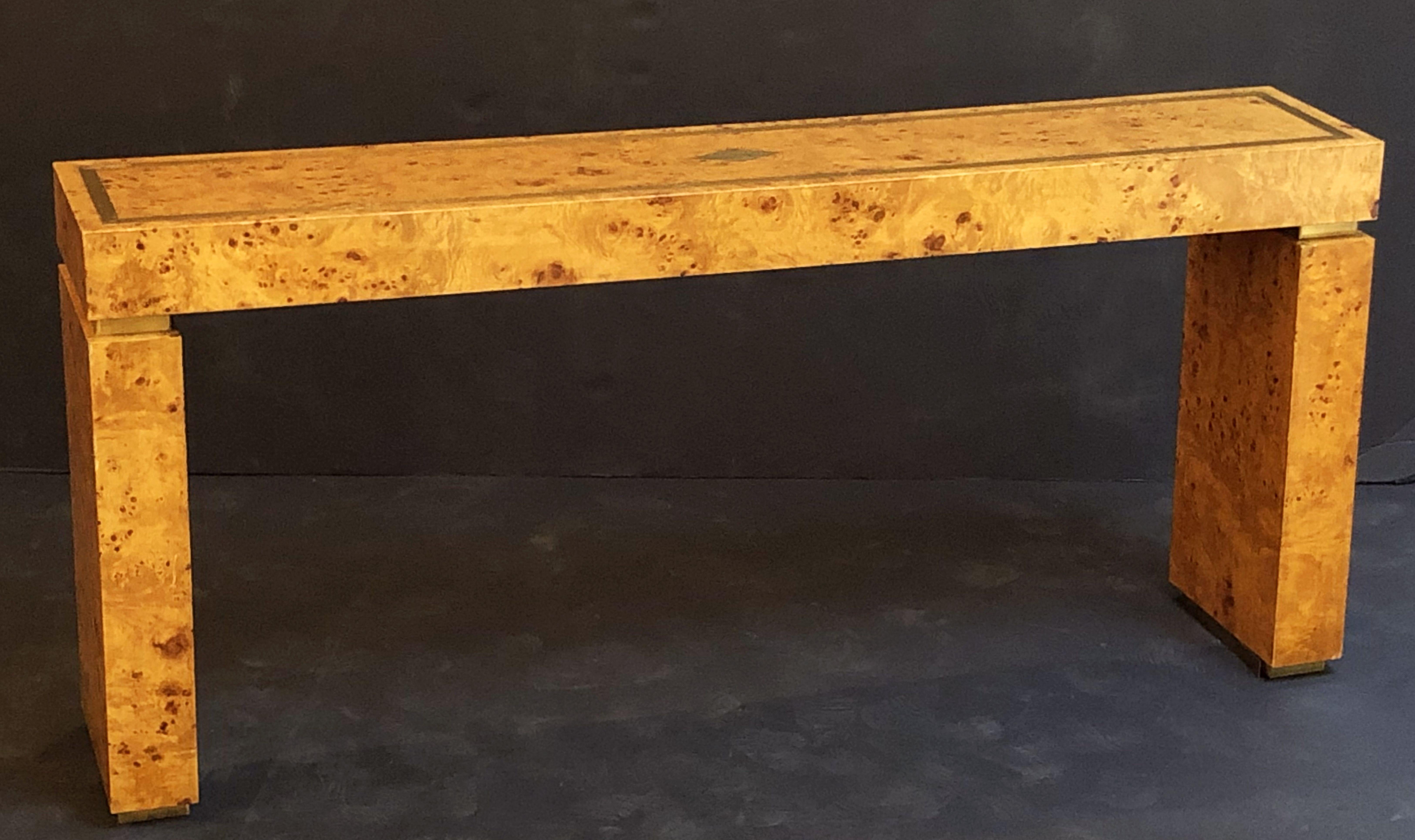 20th Century French Art Deco Burr Wood Console Table Attributed to Jean Claude Mahey